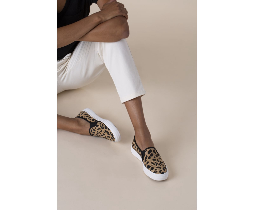 Womens Keds Slip Ons - Double Decker Leopard - Brown - 1872-BVEUX